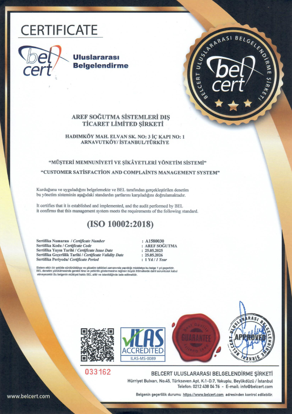 Aref Soğutma ISO 10002.2018